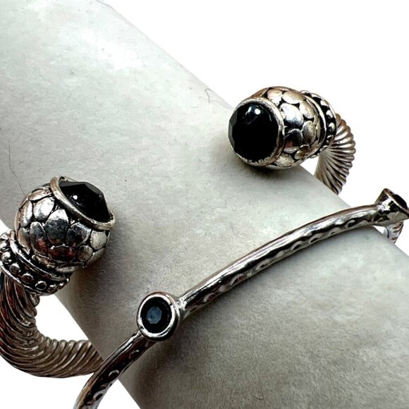 Silver Tone Black Onyx Necklace & Rhinestone Bracelets Set.   M54 - Picture 15 of 16